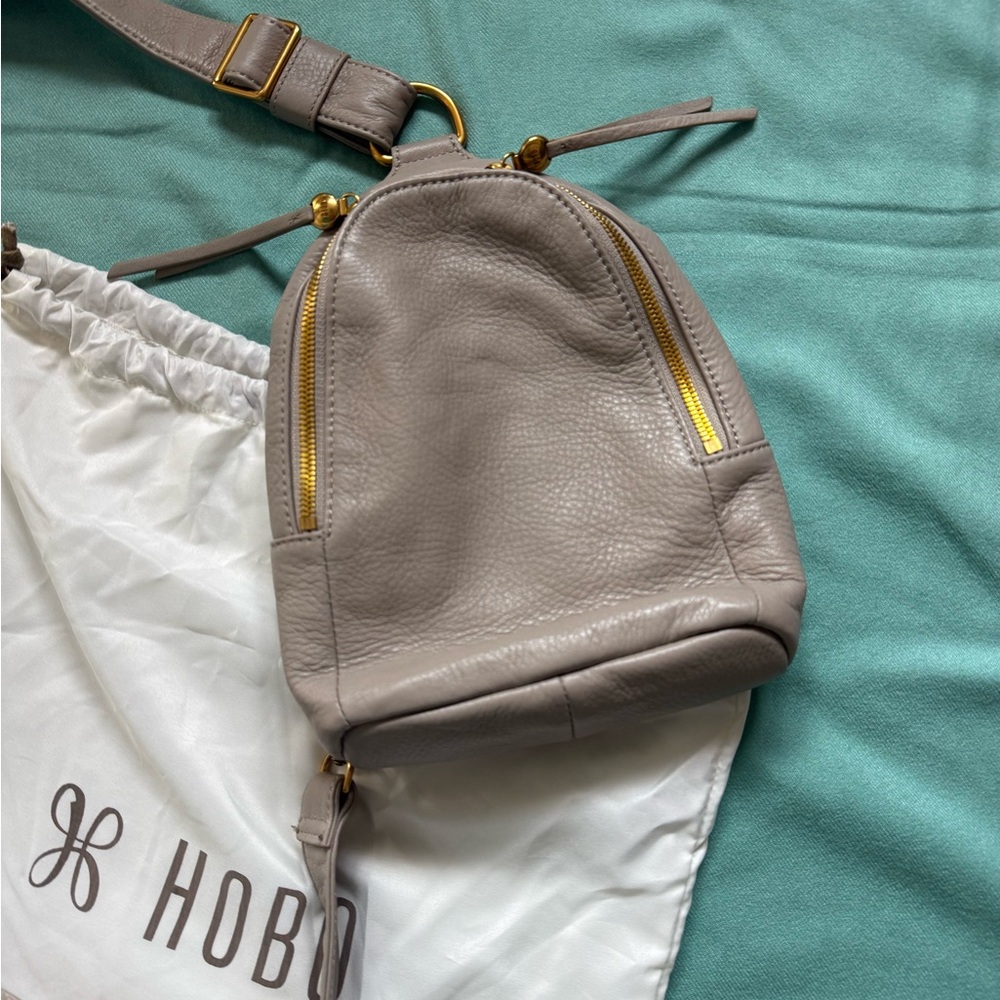 HOBO Taupe Fern Sling Bag with Pebbled Leather and Gold Zippers